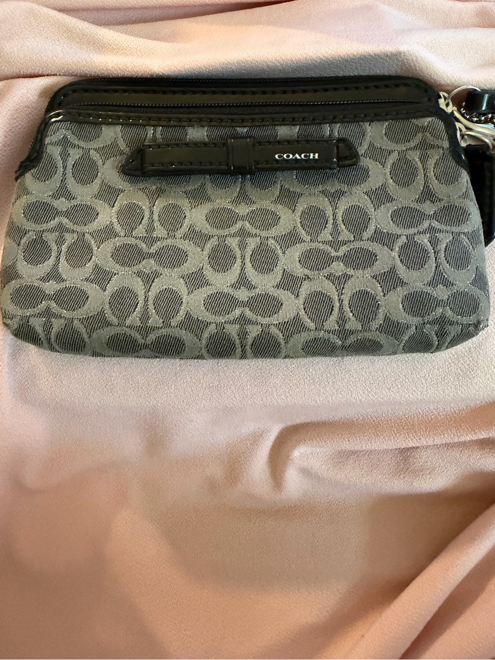 Coach Gray Wristlet with Silver Hardware and TWO pockets!